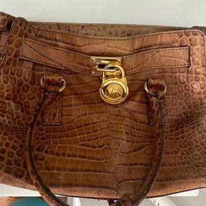 Michael Kors leather brown croc tote bag